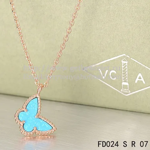Van Cleef Arpels Lucky Alhambra Butterfly Necklace Pink Gold With Turquoise Mother Of Pearl