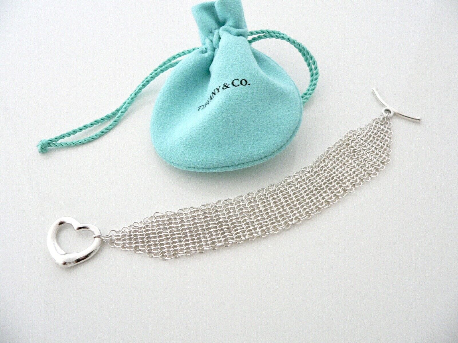 Tiffany & Co Silver Peretti Open Heart Mesh Bracelet Bangle Gift Pouch Love Art