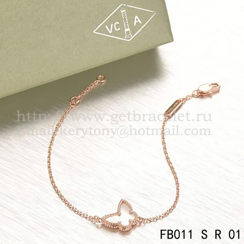 Van Cleef & Arpels Sweet Alhambra Butterfly Bracelet Pink Gold With White Mother Of Pearl