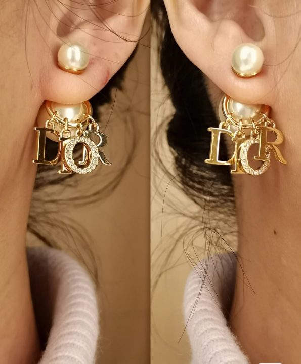 Pearl Stud Earrings with Monogrammed Pendant