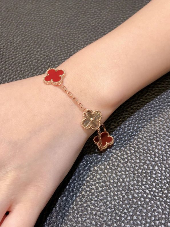 Van Cleef Bracelet Dupe – Red & Gold Clover Bracelet, Rose Gold