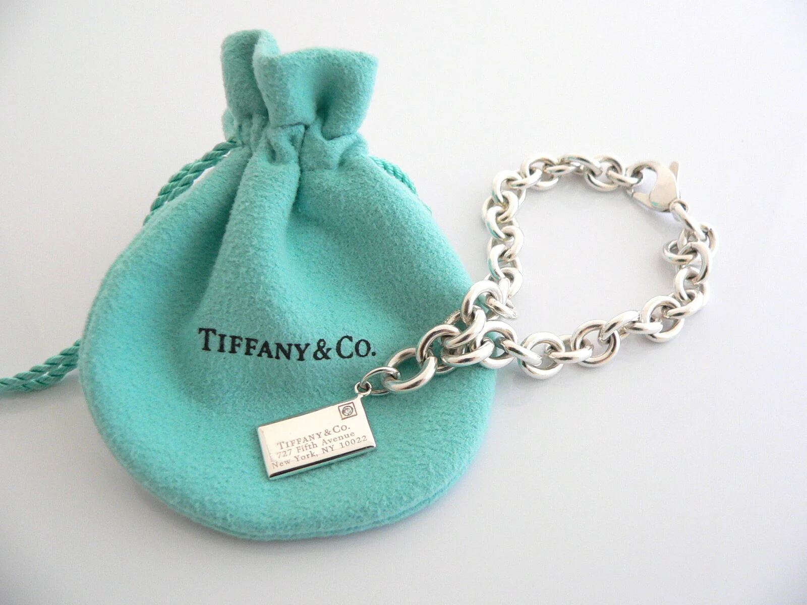 Tiffany & Co Silver Diamond Envelope Bracelet Charm Pendant Bangle 7.9 Inch Gift