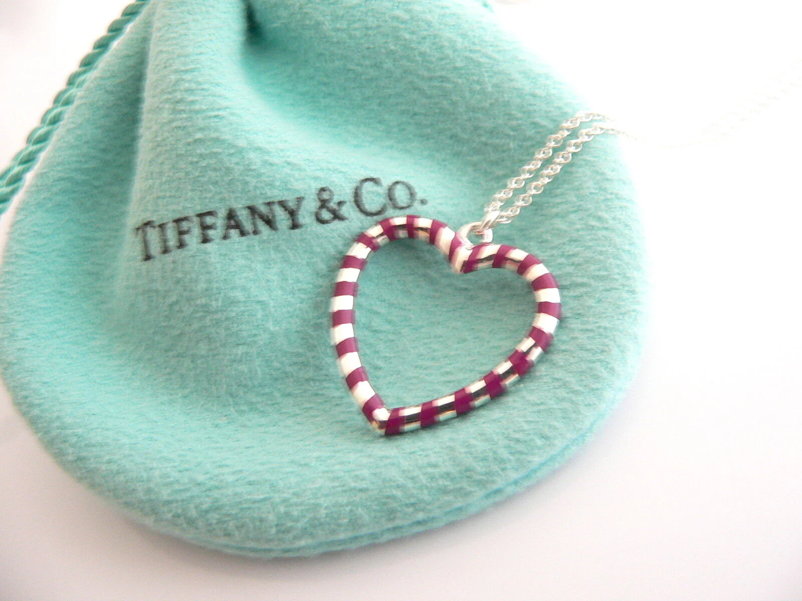 Tiffany & Co Palina Red Heart Necklace Pendant 19 Inch Chain Gift Pouch Art Rare