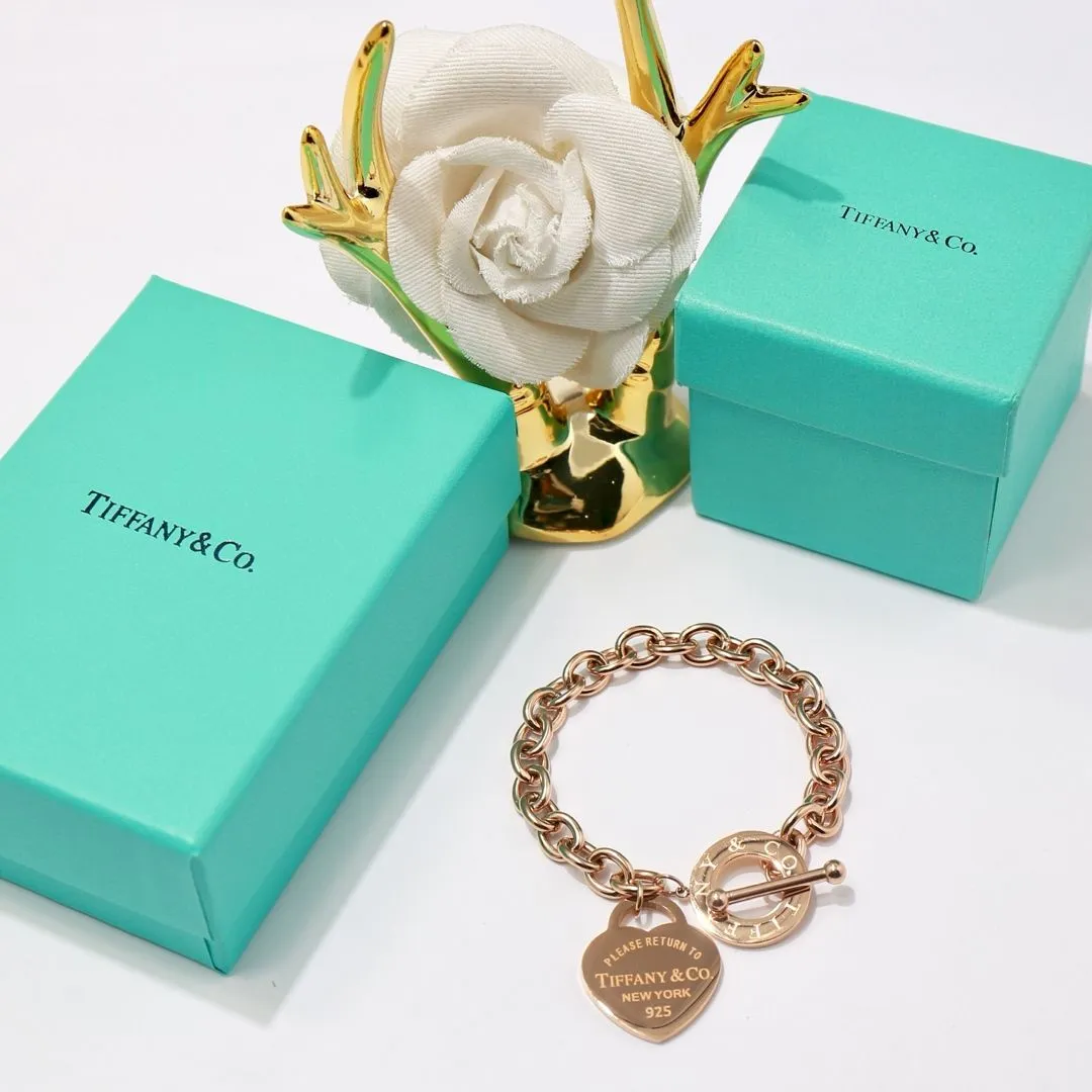 Tiffany Return To Classic New York Heart Pendant Thick Link Bracelet Silver/Yellow Gold/Rose Gold For Sale HK