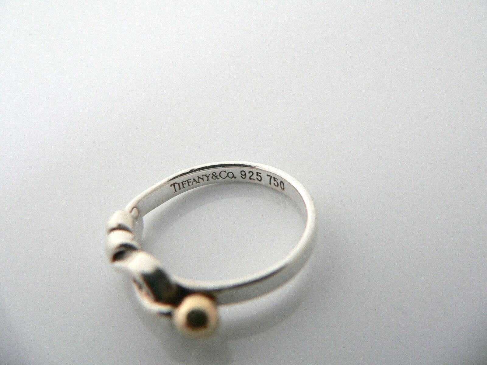 Tiffany & Co Silver 18K Gold Love Knot Ring Hook Stacking Band Sz 6 Gift