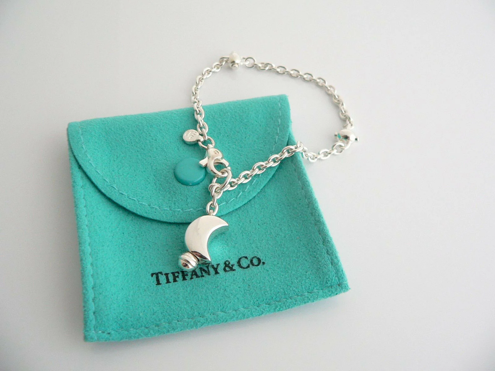 Tiffany & Co Silver Moon Bracelet Dangle Dangling Bangle Rare Gift Pouch Love