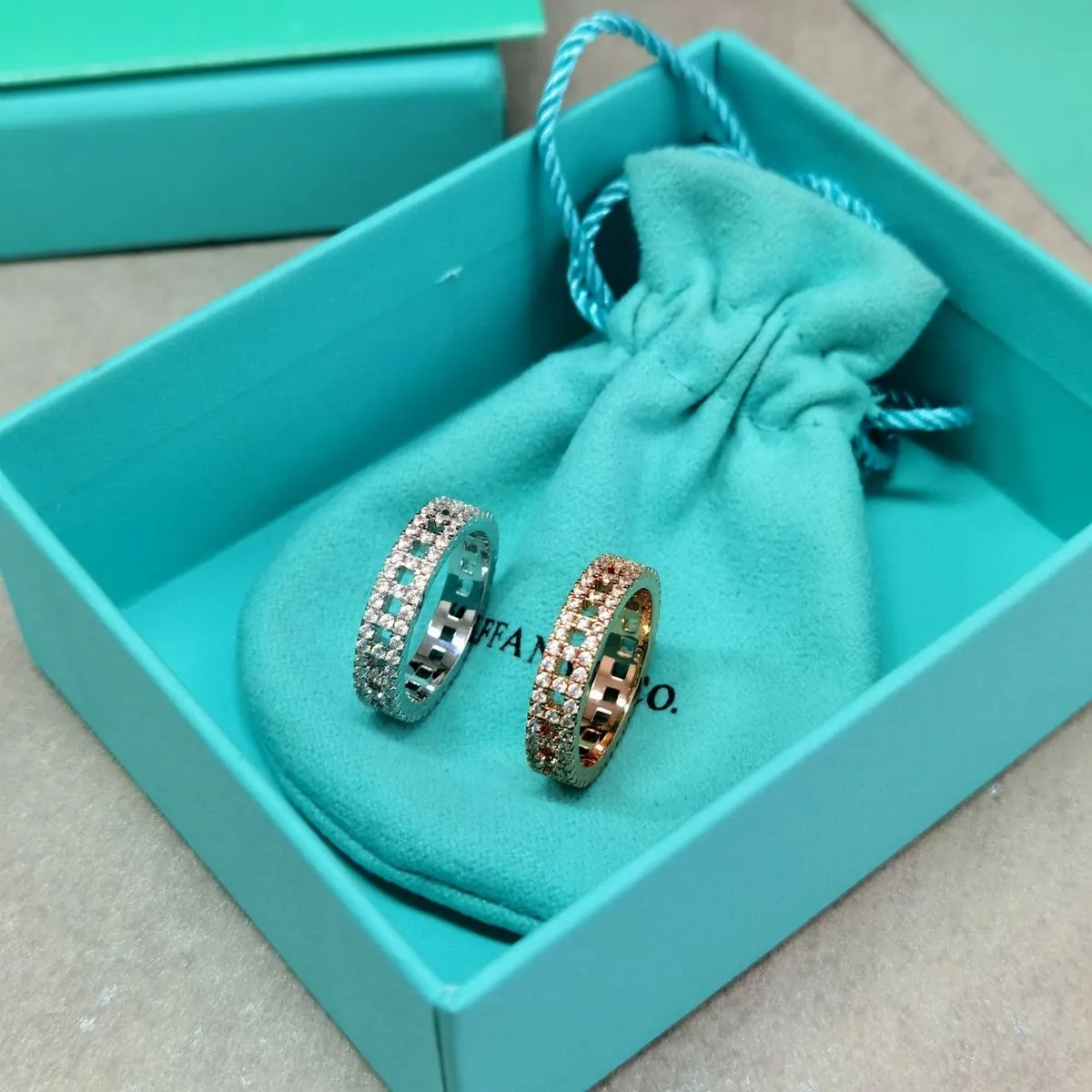 Nice Price Tiffany Female Tiffany T Paved Diamonds 5.5MM True Wide Ring White Gold/ Yellow Gold