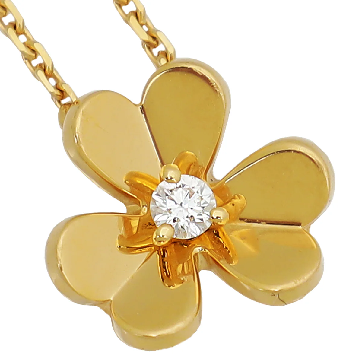 Van Cleef & Arpels 18K Yellow Gold Diamond Frivole Mini Model Pendant Necklace