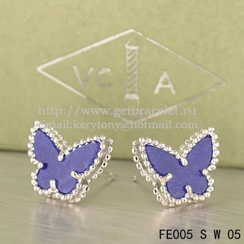 Van Cleef & Arpels Sweet Alhambra Butterfly Earrings White Gold With Lapis Stone Mother Of Pearl