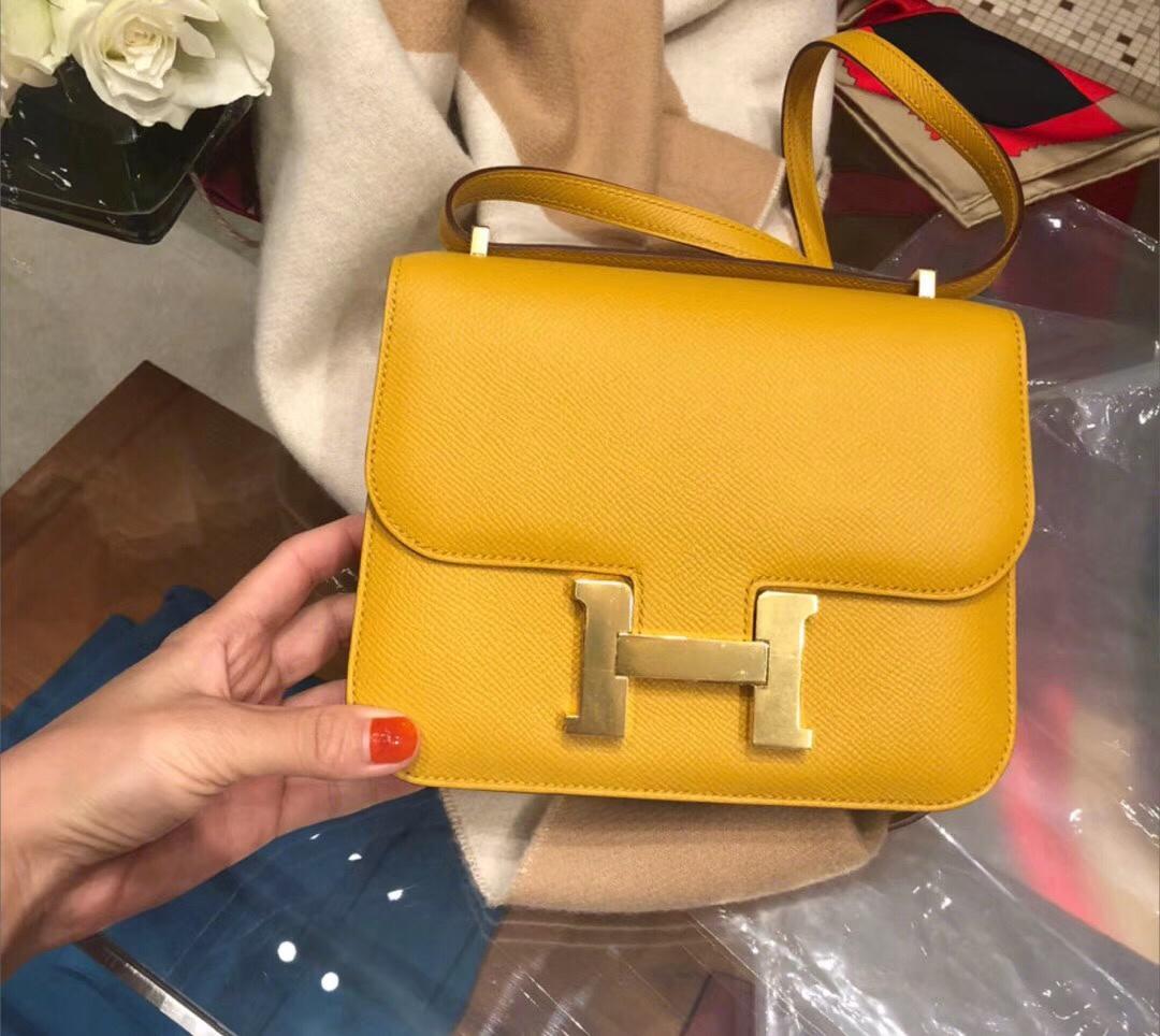 Hot SALE Hermes Constance 23cm and 18Cm Shoulder Bag Amber