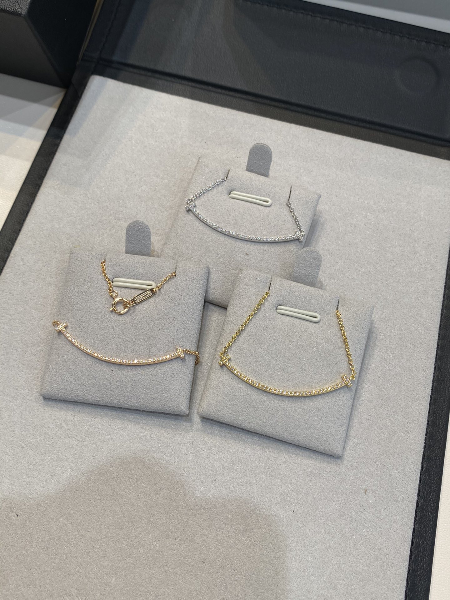 Fake Tiffany T Smile Pendant, White Gold & Rose Gold & Gold