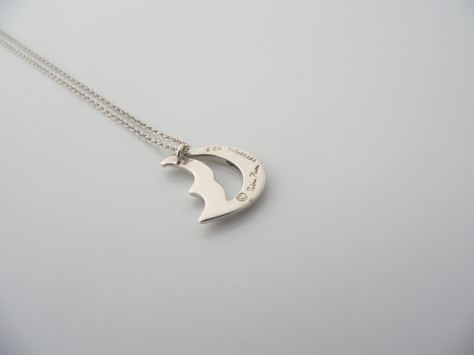 Tiffany & Co Silver Picasso Moon Necklace Pendant Charm 17.75 Inch Chain Gift