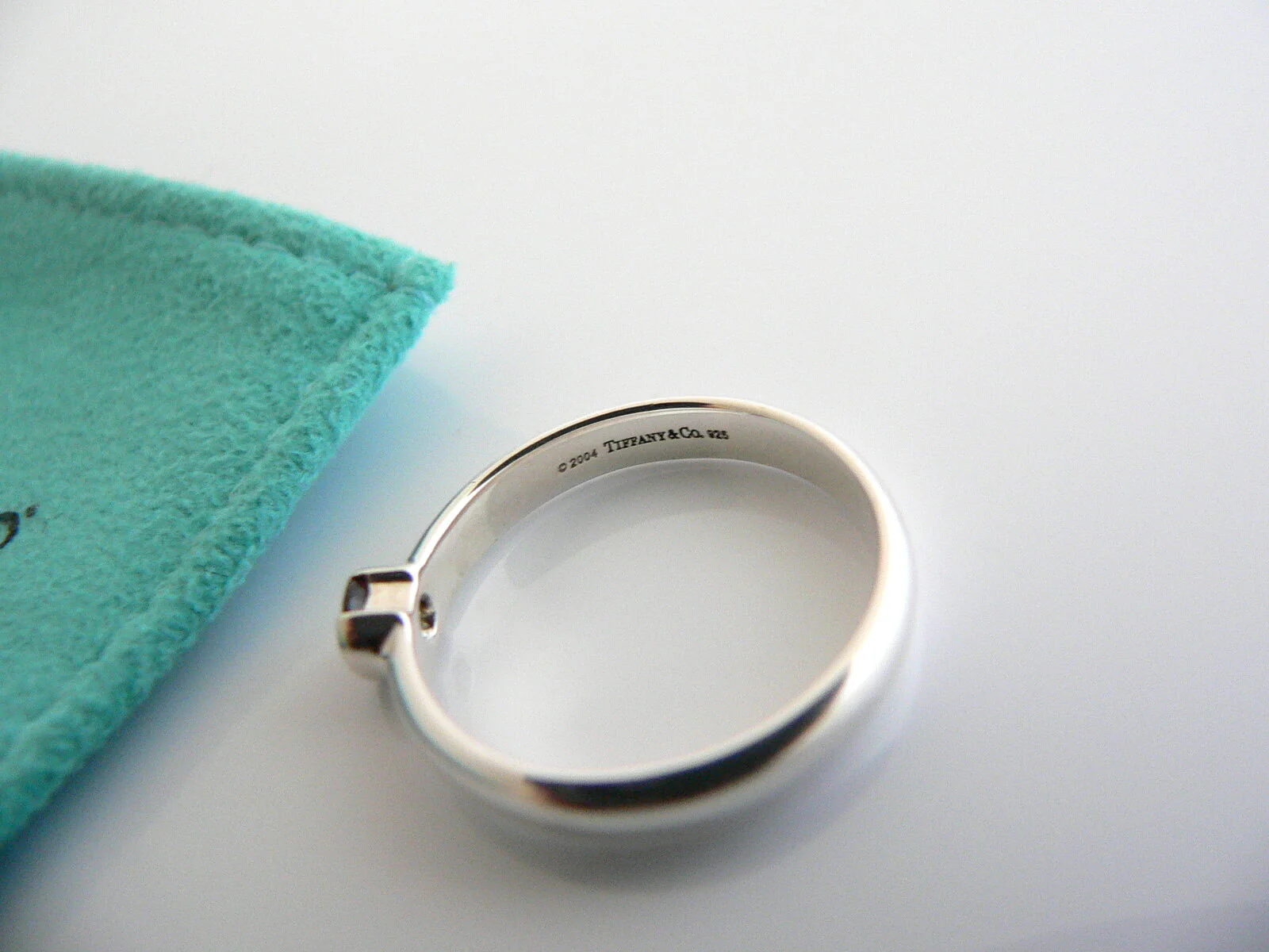 Tiffany & Co Silver Pink Tourmaline Ring Round Gemstone Stacking Band Sz 7 Gift