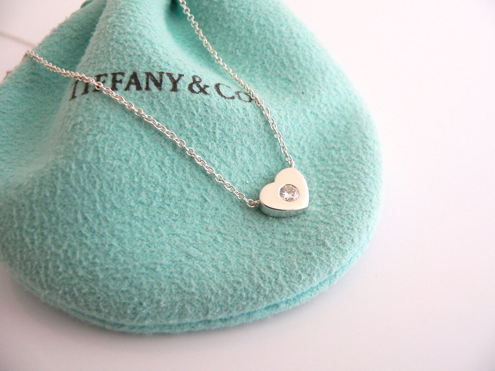 Tiffany & Co Silver Diamond Heart Necklace Pendant Charm Love Gift Picasso T Co