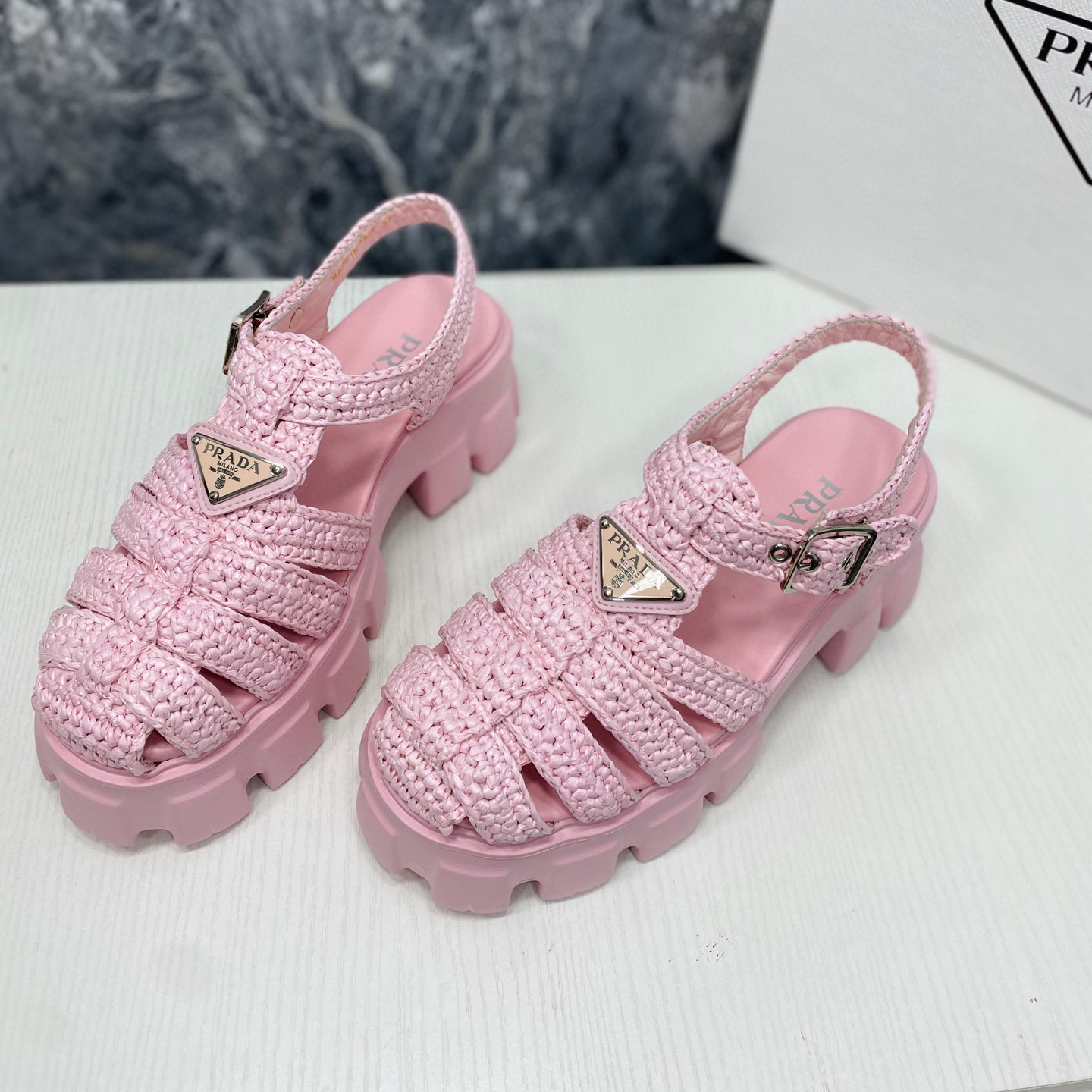 Prada Monolith Fabric Knit Buckle Slide  Sandal (Replica)