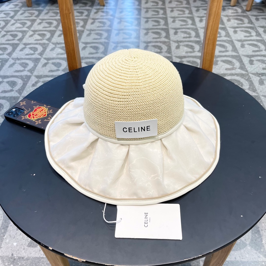 Celine Straw Sun Hat With Bow Split Back Sunhat （Replica）