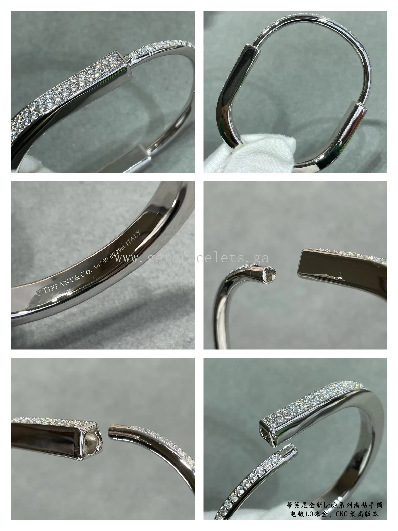 Tiffany Lock Bangle in White Gold/Rose Gold/Yellow Gold with Pave Diamond