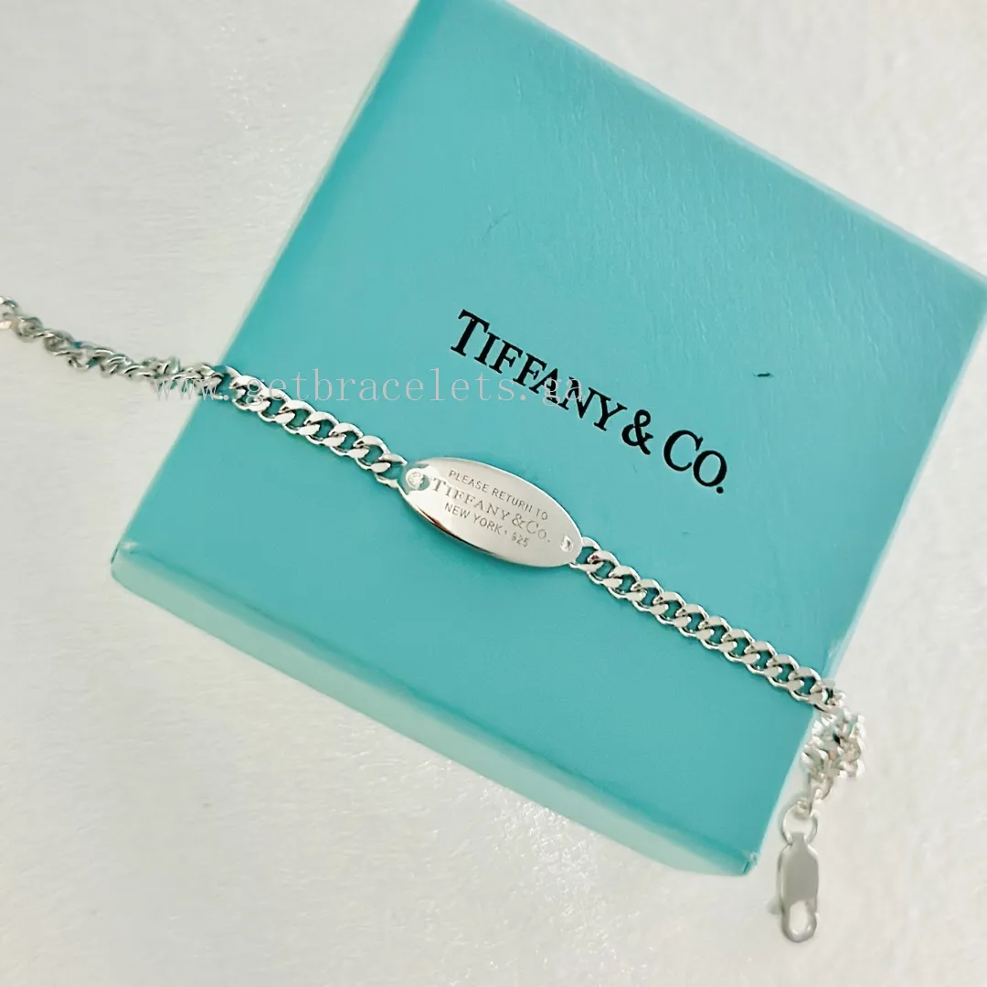 Tiffany Oval I.D. Bracelet in Sterling Silver with Diamonds