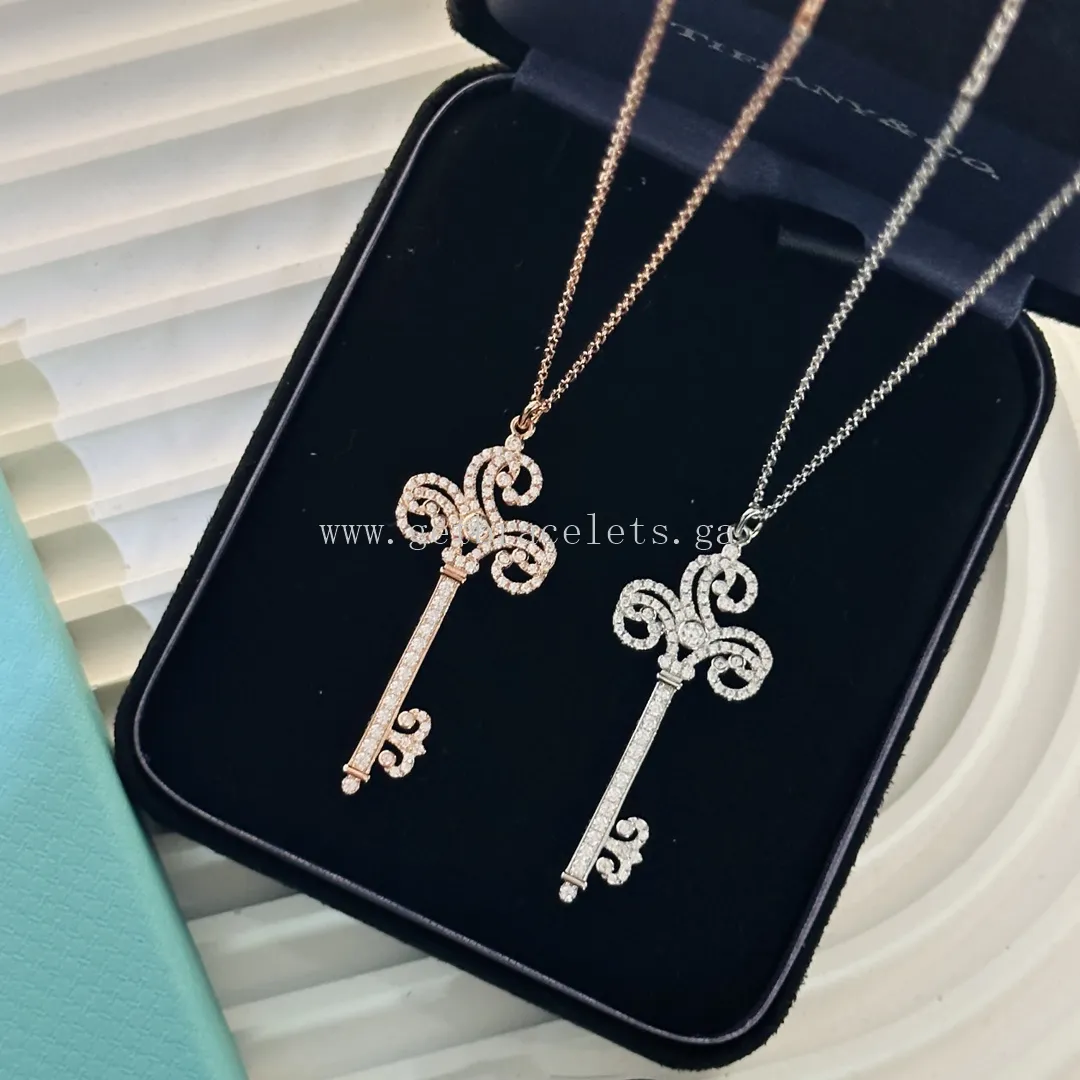 Tiffany Keys Fleur de Lis Key Pendant Rose Gold/White Gold