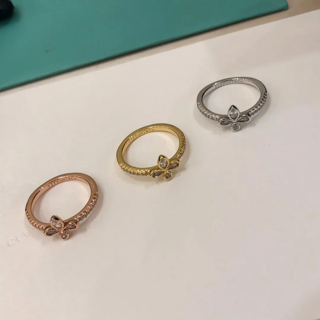 Classic Tiffany Fleur de Lis Petaloid Charm Women Diamonds Ring Silver/Yellow Gold/ Rose Gold