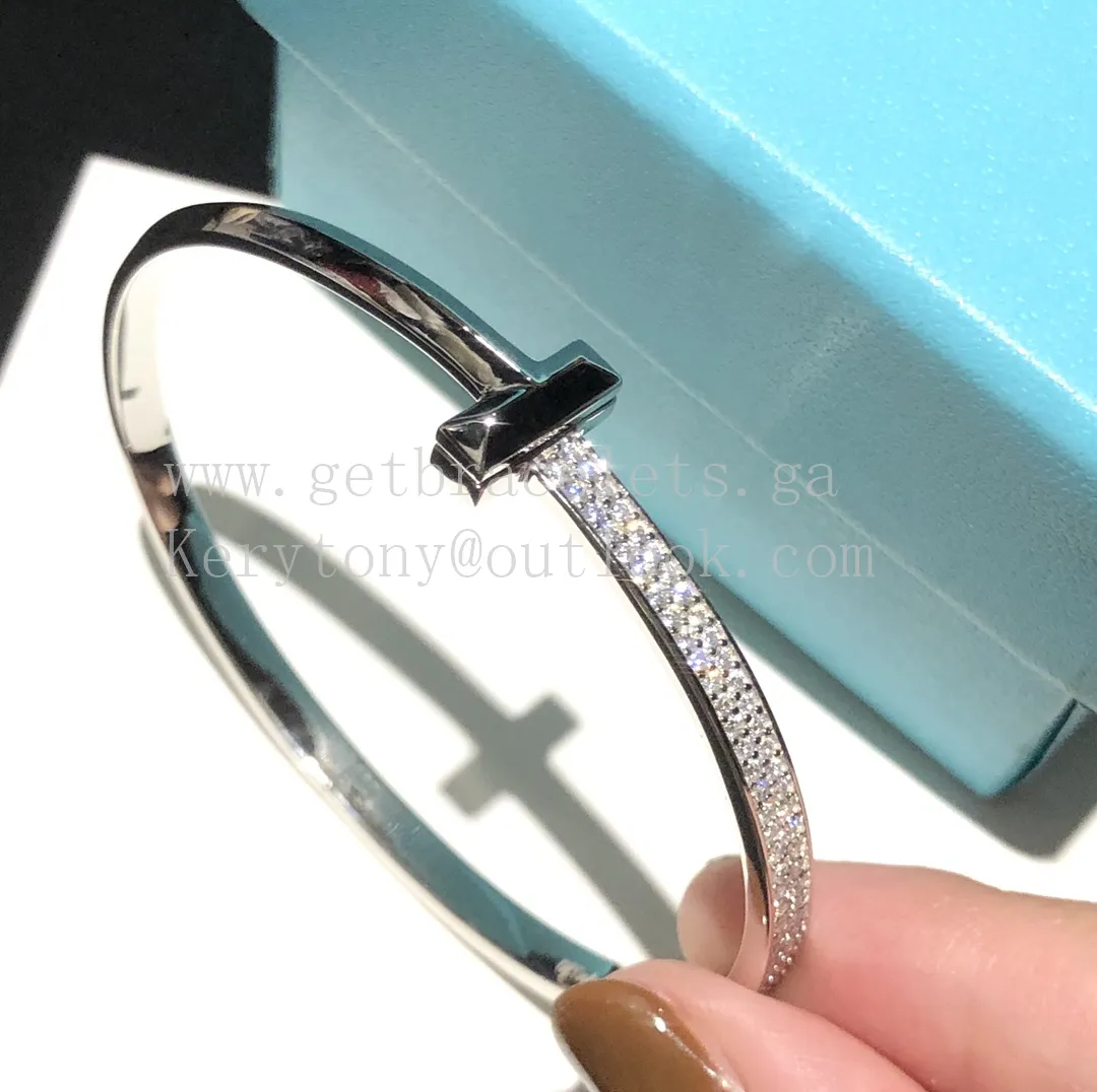 Tiffany T1 Wide Diamond Hinged Bangle White Gold