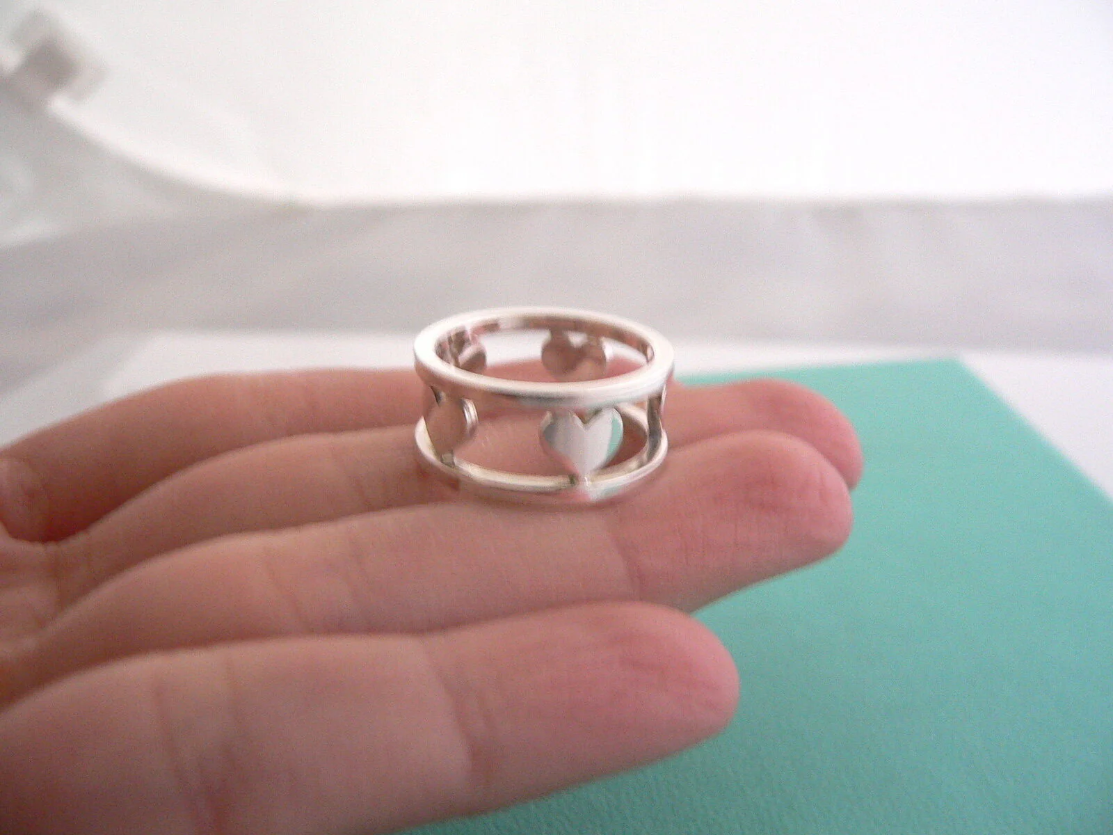 Tiffany & Co Silver Heart Bar Ring Band Sz 5.75 Rare Gift Love Statement