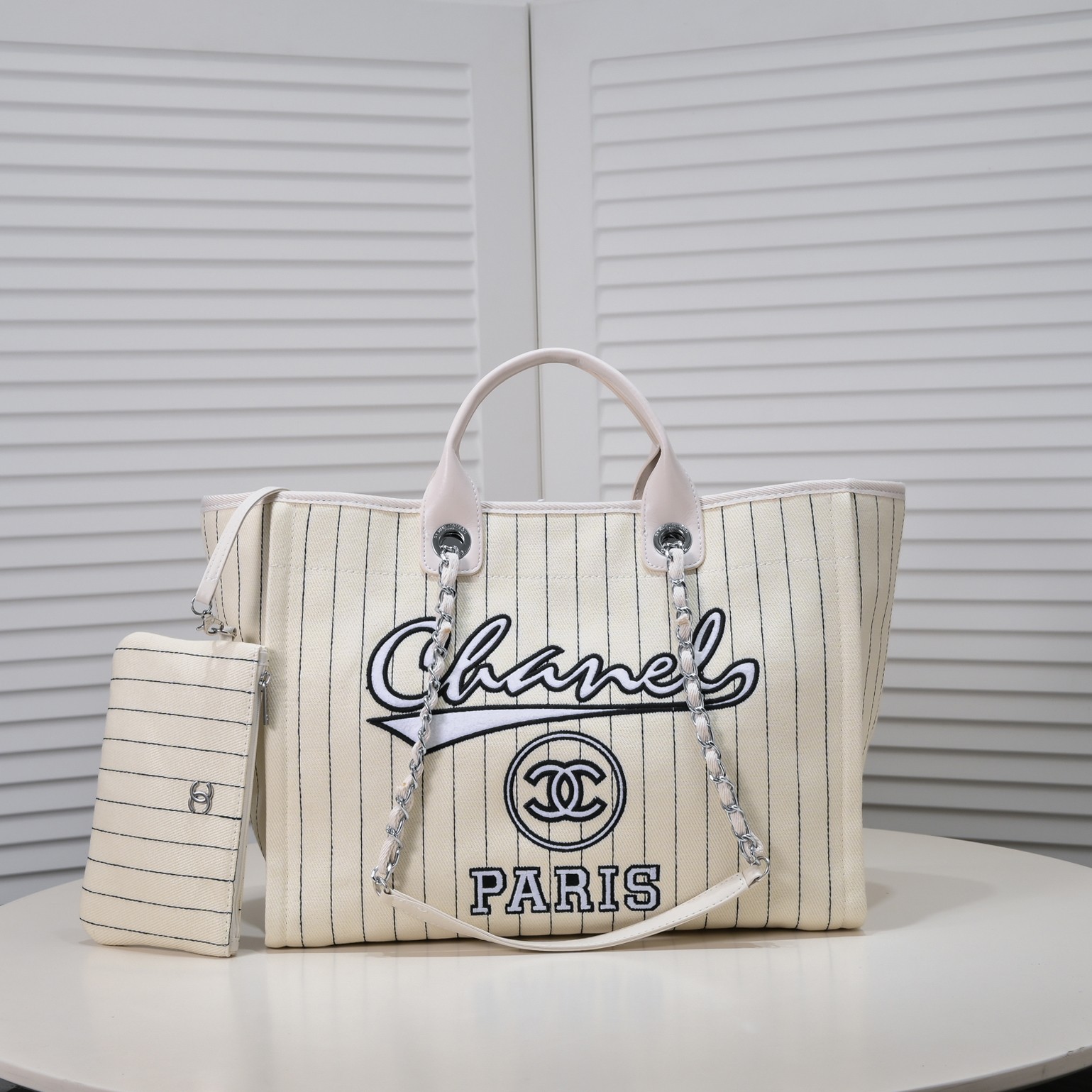 Chanel Cruise Chain Canvas Beach Bag Shopping bag Tote Shoulder Bag Handbag