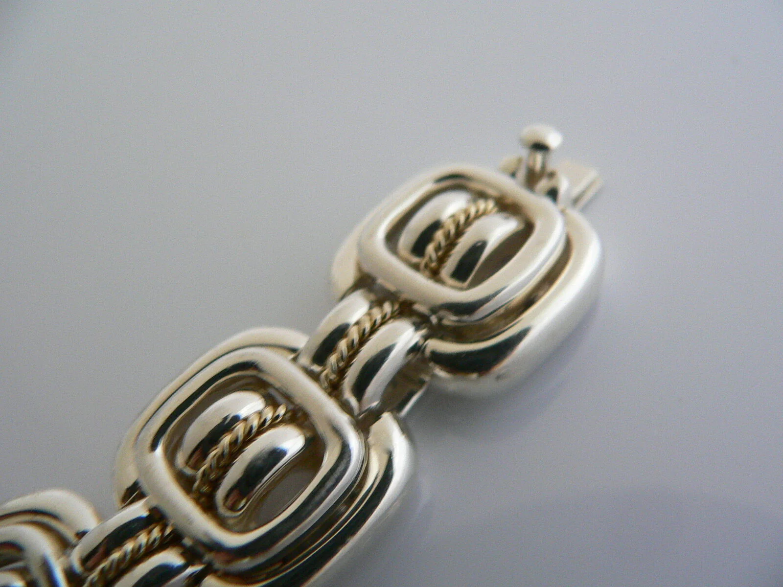 Tiffany & Co Silver 18K Gold Rope Square Bracelet Bangle Gift Statement Love Art