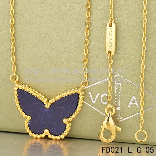 Van Cleef Arpels Lucky Alhambra Butterfly Pendant Yellow Gold With Lapis Stone Mother Of Pearl