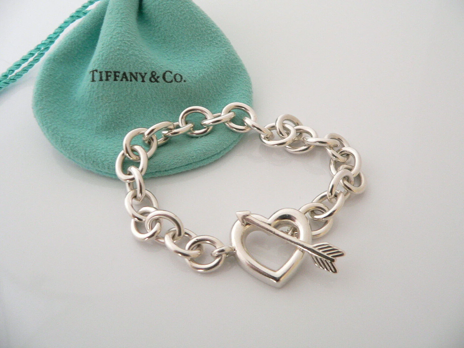 Tiffany & Co Heart Arrow Toggle Bracelet Bangle Chain Love Gift Pouch T Co 925