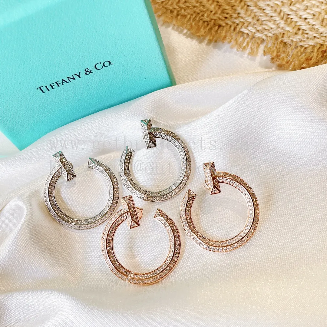 Tiffany T T1 Open Hoop Earrings in Rose Gold/White Gold With Pave Diamonds