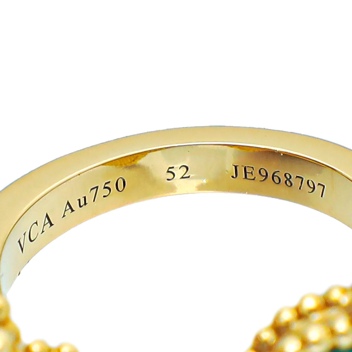 Van Cleef & Arpels 18K Yellow Gold Malachite Magic Alhambra Between the Finger Ring 52