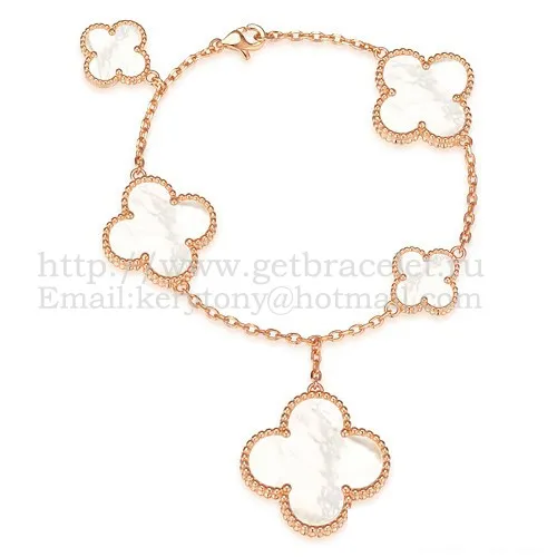 Van Cleef & Arpels Magic Alhambra Bracelet 5 Motifs Pink Gold With White Mother Of Pearl