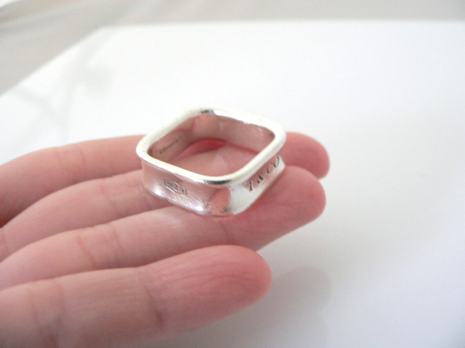 Tiffany & Co Square Ring Silver 1837 Cushion Band Sz 6 Gift Statement Love T Co