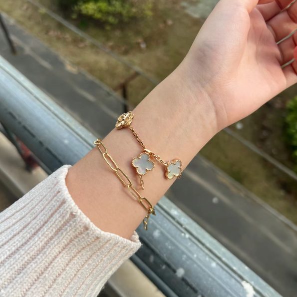 Van Cleef Bracelet Dupe, White& Gold Clover Bracelet