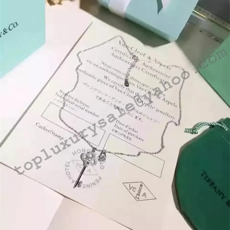 Tiffany Keys Crown Key Pendant Phony With Diamonds Sterling Silver Chain Necklace Jewelry UK Sale