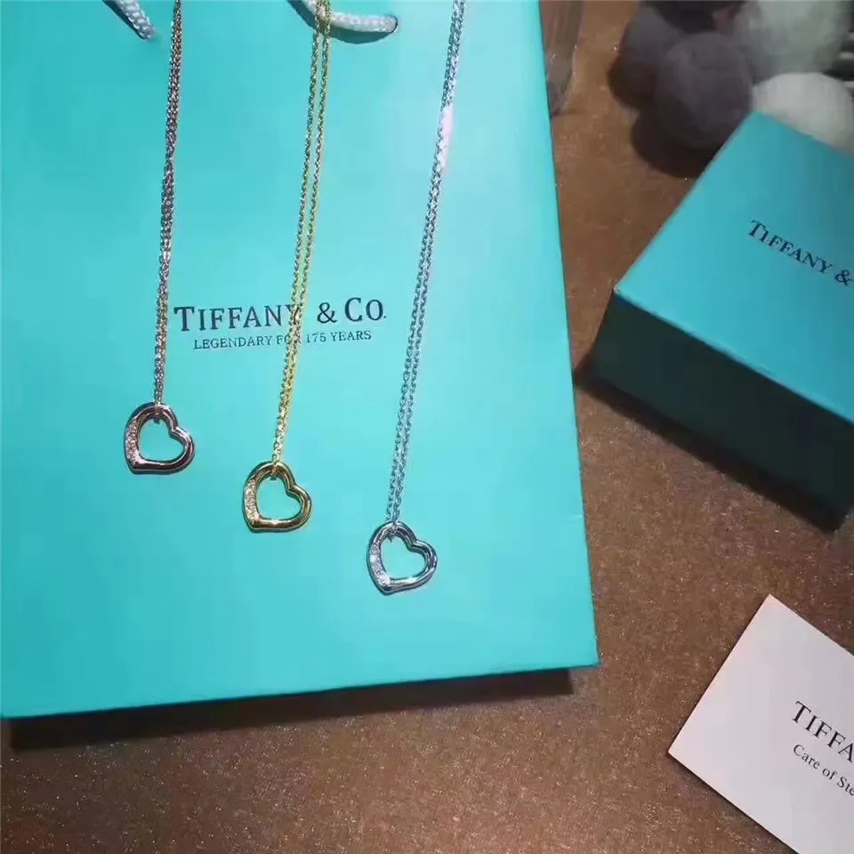 Tiffany Elsa Peretti Open Heart Pendant Studded Crystals Necklace Fashion Women Jewelry 11624294/30171179