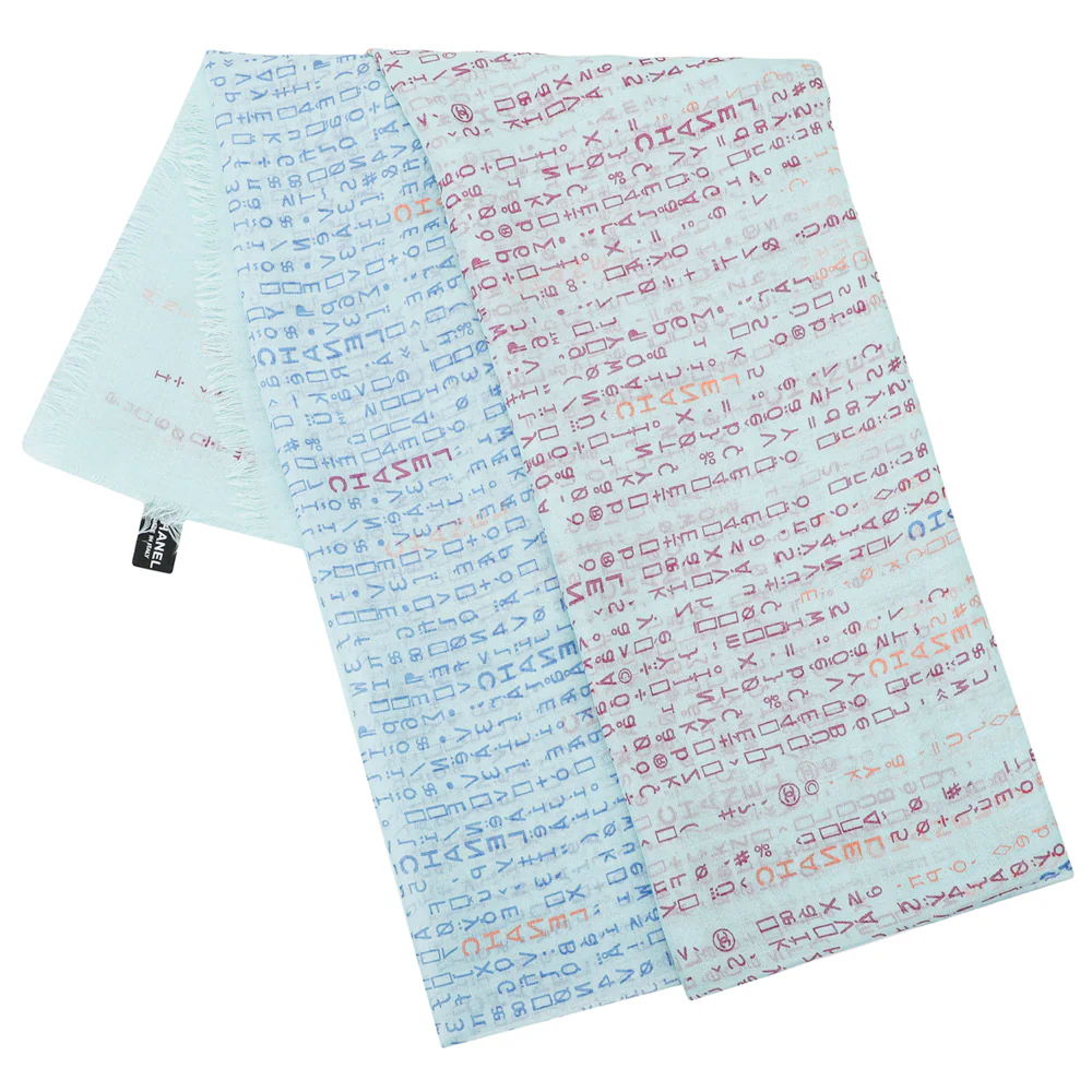 Chanel Light Tiffany Multicolor Symbol Logo Print Silk Cashmere Scarf