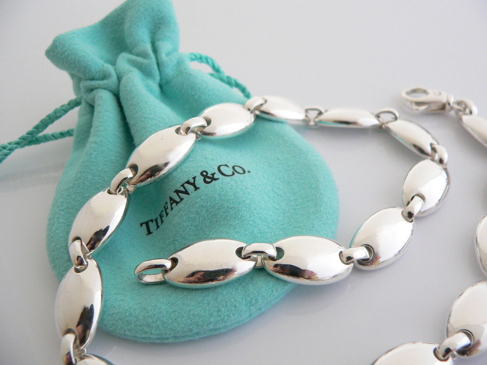 Tiffany & Co Pebble Necklace Silver Choker Heavy Chain Link Love Gift Pouch T Co