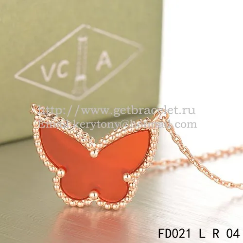 Van Cleef Arpels Lucky Alhambra Butterfly Pendant Pink Gold With Carnelian Mother Of Pearl
