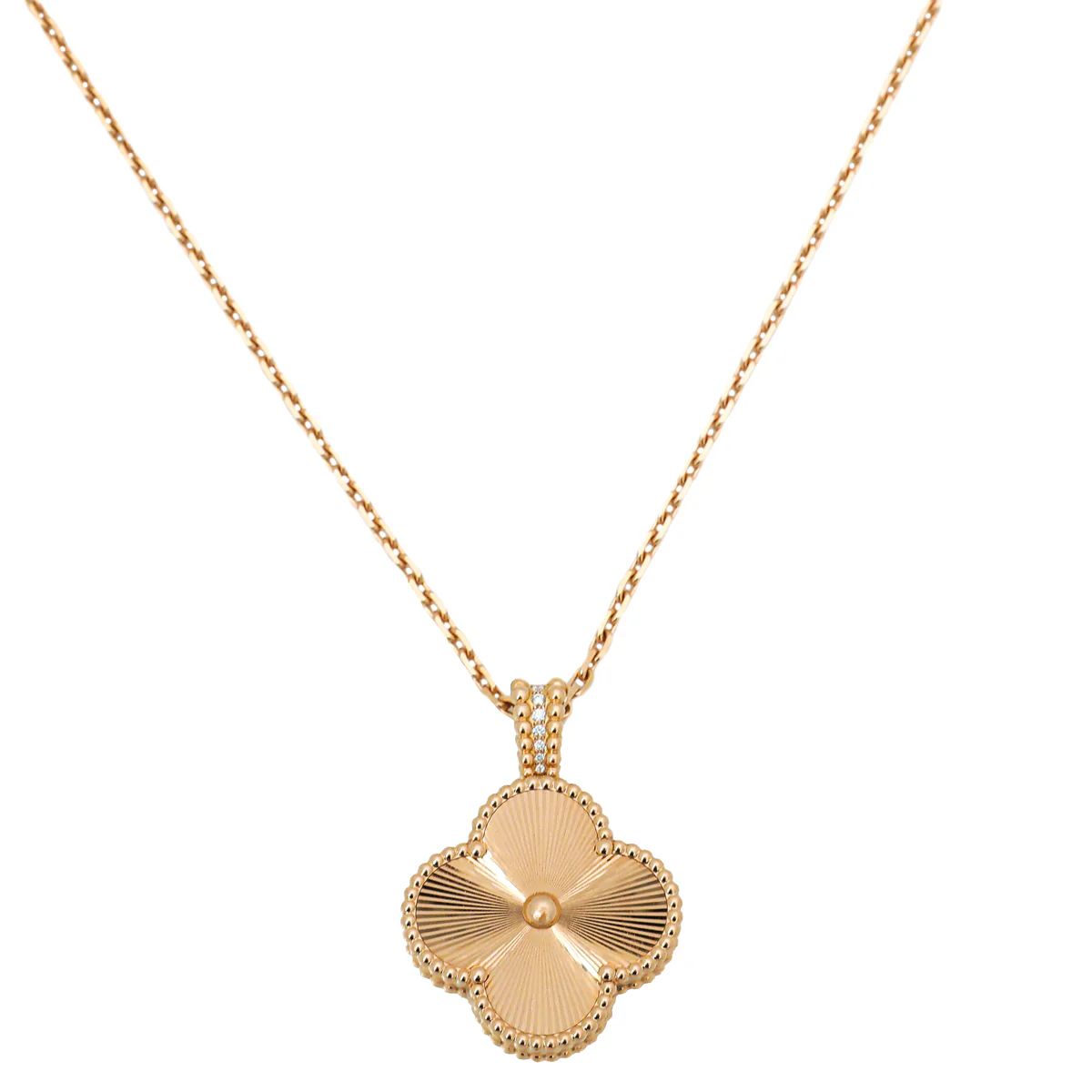 Van Cleef & Arpels 18K Pink Gold Diamonds Alhambra Secret Quartz Pendant Watch