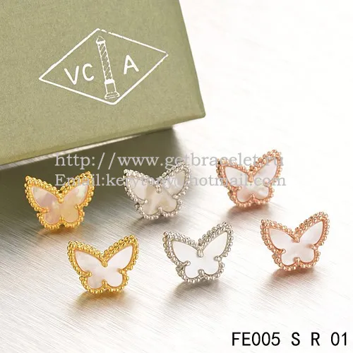 Van Cleef & Arpels Sweet Alhambra Butterfly Earrings Pink Gold With White Mother Of Pearl