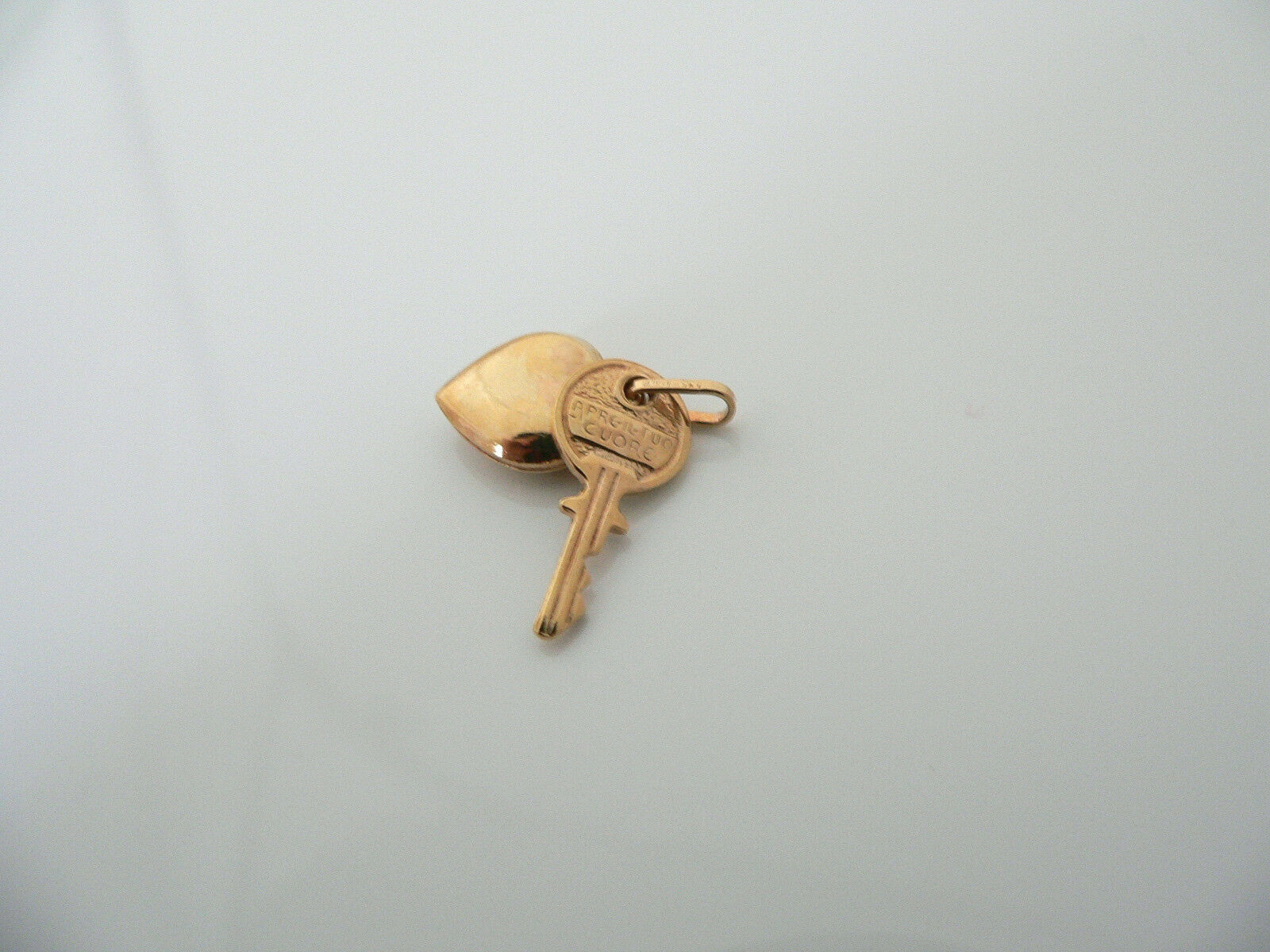 14K Gold Puff Heart Key Charm Pendant for Necklace Bracelet Gift Love Statement