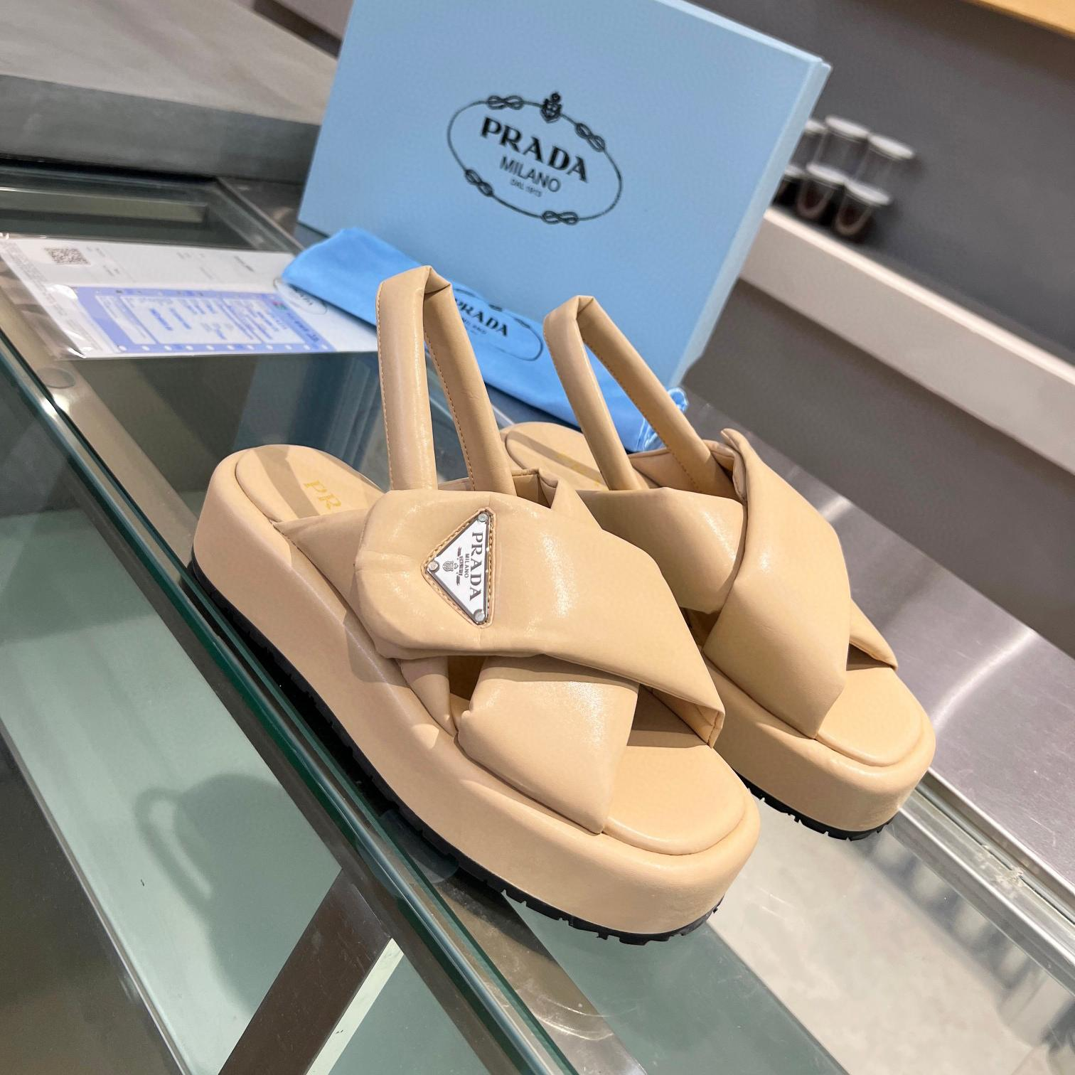 Prada Leather Peep-toe Beach Sandals Slide (Replica)