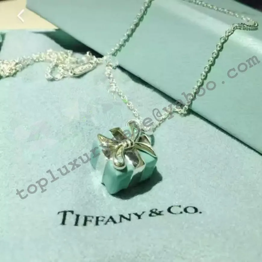 Tiffany Blue Box Charm Sterling Silver Chain Necklace Women Jewelry Gift GRP02059