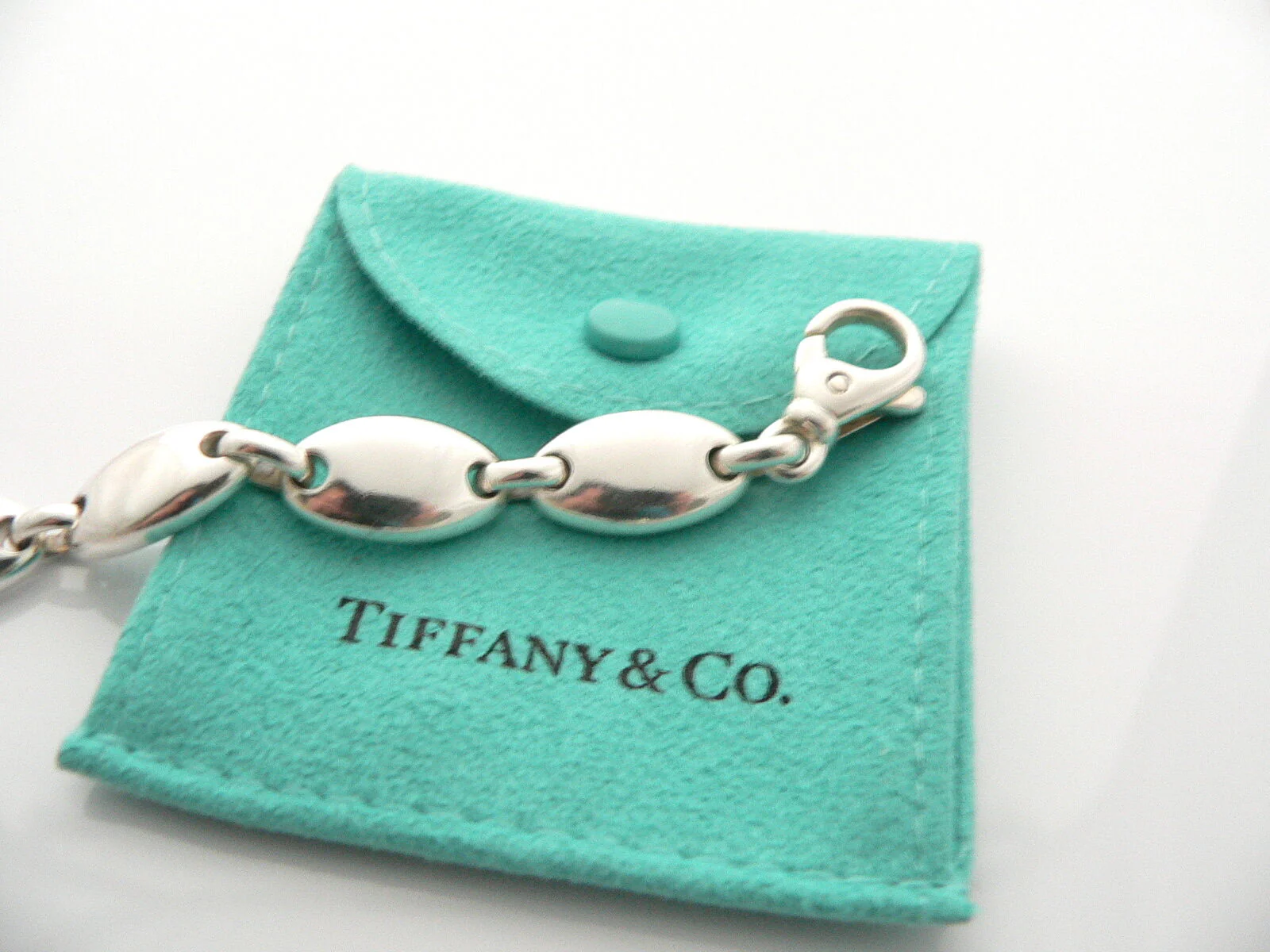 Tiffany & Co Silver Pebble Bracelet Bangle Rare Link Chain 7.5 Inches Gift