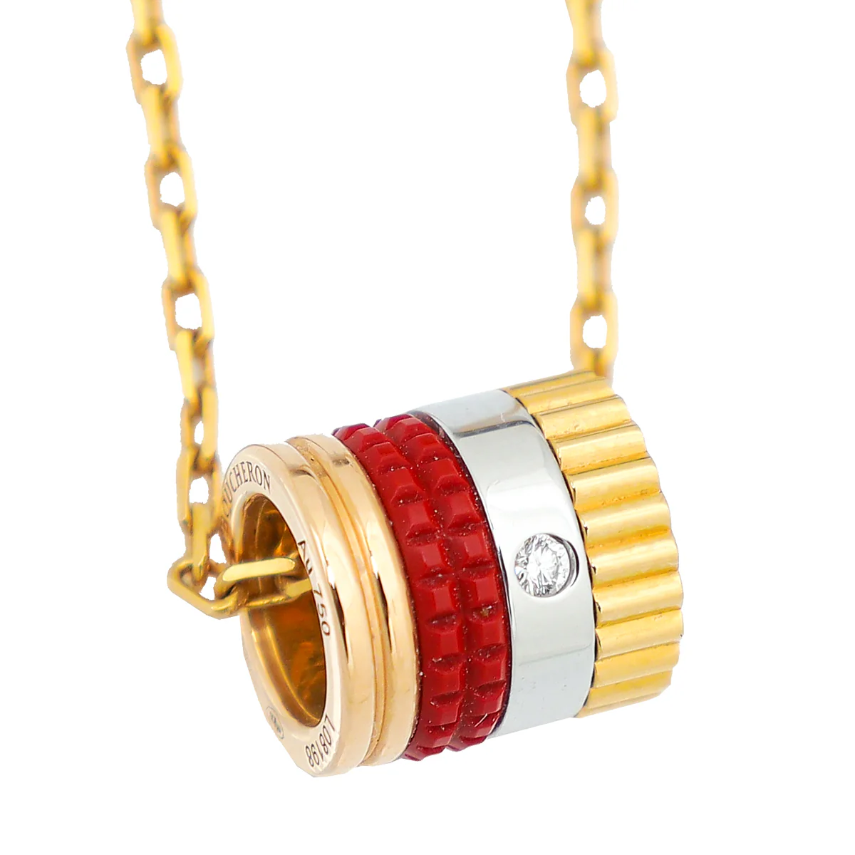 Boucheron 18K Tricolor Gold Diamond Quatre Red Edition Mini Ring Pendant Necklace