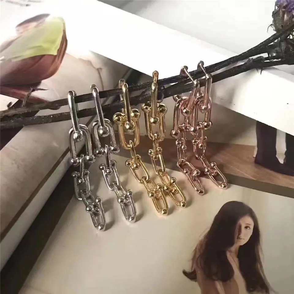 Tiffany Hardwear Interlocking Link Earrings Sterling Silver Couple Style Jewelry USA38087932/38087975