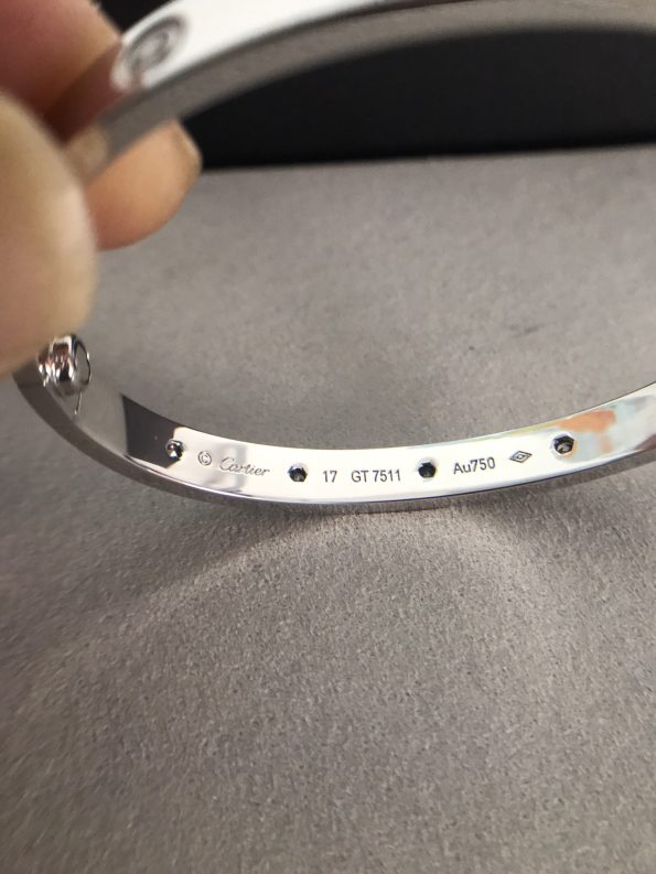 Cartier Love Bracelet Dupe, White Gold, Ten Diamonds