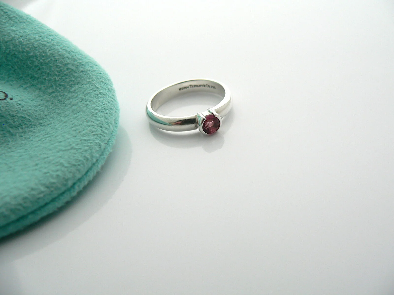 Tiffany & Co Silver Pink Tourmaline Ring Band Sz 4.75 Gemstone Stacking Gift